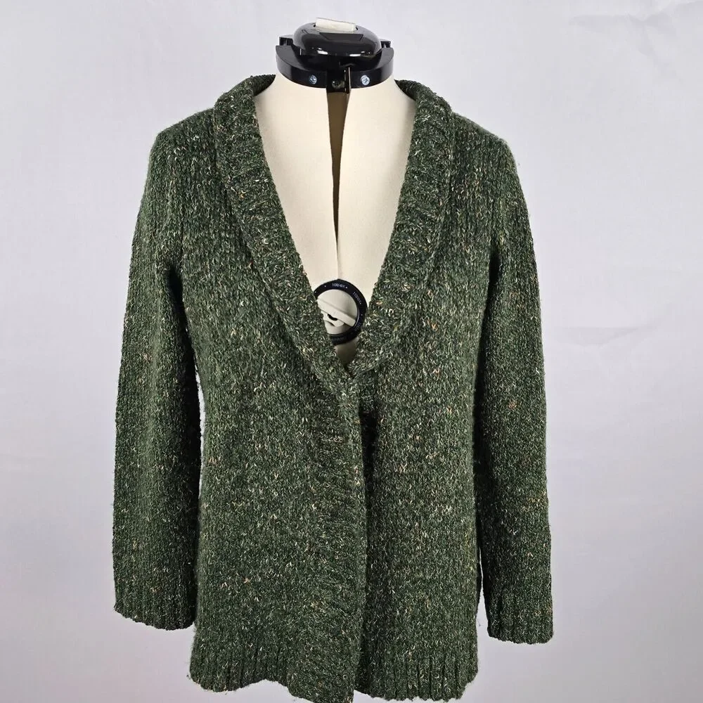 Charter Club Cardigan Women's 0X Green Button Closure V-Neck Lay Flat Collar